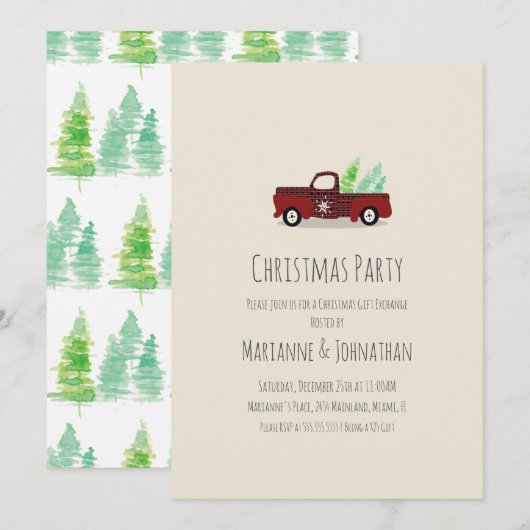 Invitation Aquarelle Noël fête Camion Russe Plaid (Devant / Derrière)
