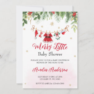 Invitation Aquarelle Noël Joyeux petit Baby shower fille