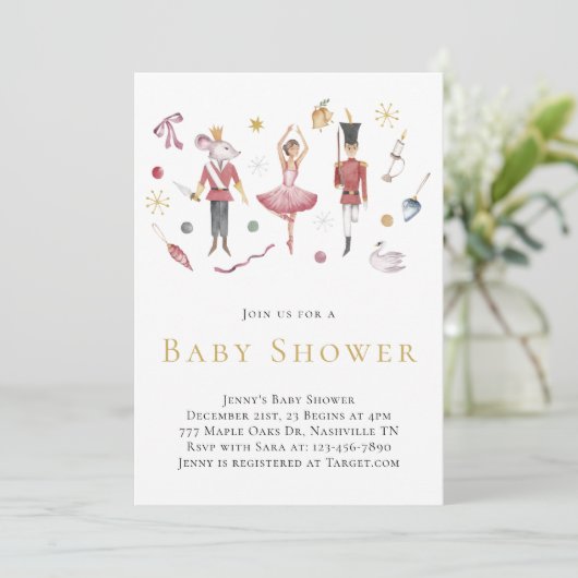 Invitation Aquarelle Noël Nutcracker Baby shower (Debout devant)