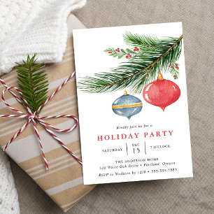 Invitation Aquarelle Noël Ornements Pine Fête