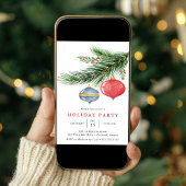 Invitation Aquarelle Noël Ornements Pine Fête