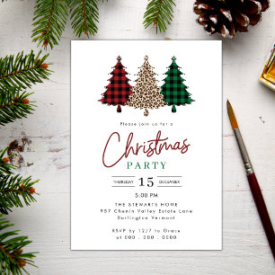 Invitation Aquarelle Noël Plaid Arbres Fête