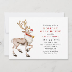 Invitation Aquarelle Noël Reindeer VACANCES OPEN HOUSE