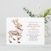 Invitation Aquarelle Noël Reindeer VACANCES OPEN HOUSE (Debout devant)