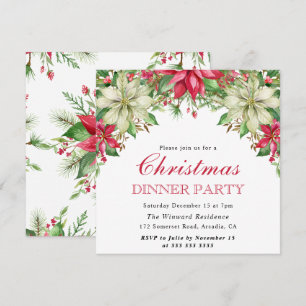 Invitation Aquarelle Noël rouge et blanc Poinsettia