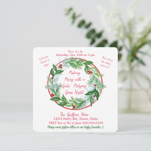 Invitation Aquarelle Noël Vacances MAHJONG (Debout devant)