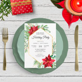Invitation Aquarelle Noël Vert + Gold Fête