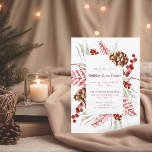 Invitation Aquarelle Noël vert | Holiday Open House