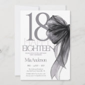 Invitation Aquarelle noir Bow 18e anniversaire (Devant)