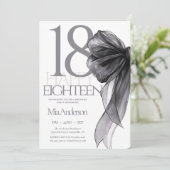 Invitation Aquarelle noir Bow 18e anniversaire (Debout devant)