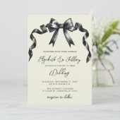 Invitation Aquarelle Noir Bow Coquette Moderne Chic Mariage (Debout devant)