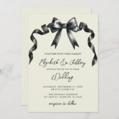 Invitation Aquarelle Noir Bow Coquette Moderne Chic Mariage (Devant / Derrière)