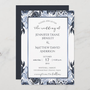 Invitation Aquarelle noir gris blanc Fleur sauvage Mariage
