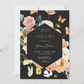 Invitation Aquarelle noire à fleurs élégant (Devant)