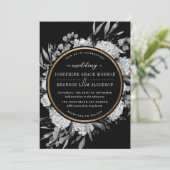 Invitation Aquarelle noire et blanche moderne Cadre Floral (Debout devant)