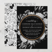 Invitation Aquarelle noire et blanche moderne Cadre Floral (Devant / Derrière)