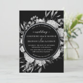 Invitation Aquarelle noire et blanche moderne Floral Argent (Debout devant)