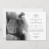 Invitation Aquarelle noire et blanche Oiseau Mariage floral (Devant)