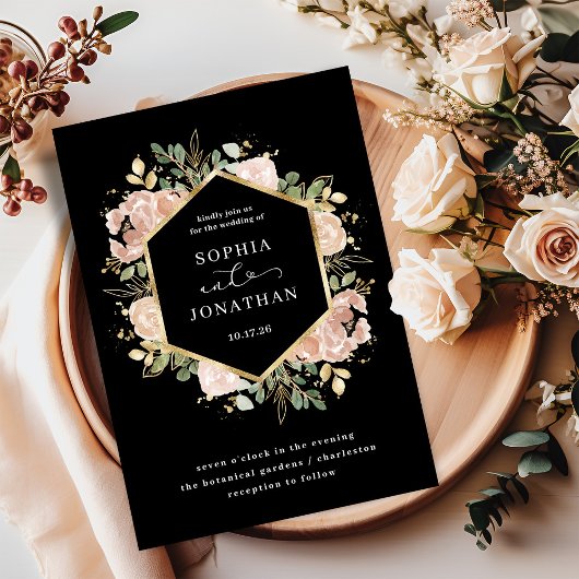 Invitation Aquarelle noire et neutre | MARIAGE