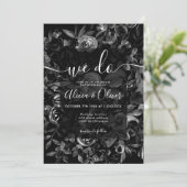 Invitation Aquarelle noire florale photo initiales mariage (Debout devant)