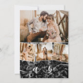 Invitation Aquarelle noire florale photo initiales mariage (Dos)