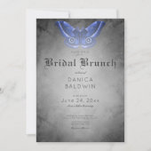 Invitation Aquarelle noire gothique Bleu Moth Bridal Brunch (Devant)