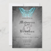 Invitation Aquarelle noire gothique foncée Turquoise Mariage  (Devant)