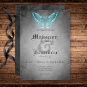 Invitation Aquarelle noire gothique foncée Turquoise Mariage 