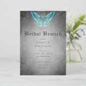 Invitation Aquarelle noire gothique Turquoise Moth Bridal Bru (Debout devant)