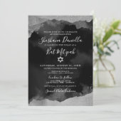 Invitation Aquarelle noire juive en argent Mitzvah (Debout devant)