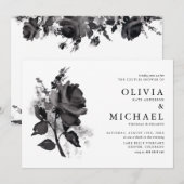 Invitation Aquarelle noire moderne Rose Couples Douche (Devant / Derrière)