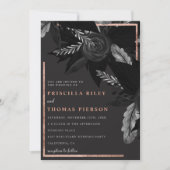 Invitation Aquarelle noire rose or mariage floral (Devant)