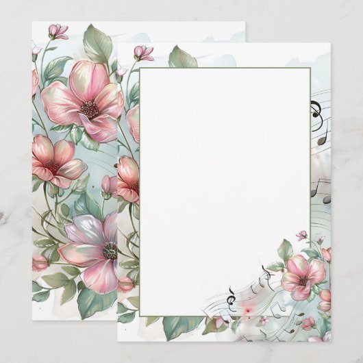 Invitation Aquarelle notes musicales et fleurs (Devant / Derrière)