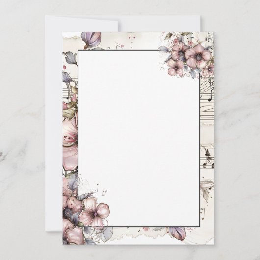 Invitation Aquarelle notes musicales et fleurs (Devant)