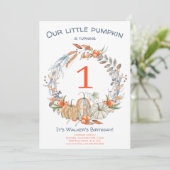 Invitation Aquarelle Notre Petit Citrouille Bleu Premier Anni (Debout devant)