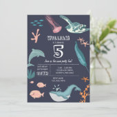 Invitation Aquarelle Océan Mer Animaux Bleus Anniversaire (Debout devant)