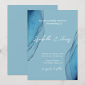 Invitation Aquarelle ocen bleu aquamarine Mariage (Devant / Derrière)