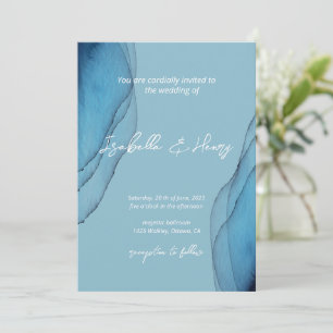 Invitation Aquarelle ocen bleu aquamarine Mariage