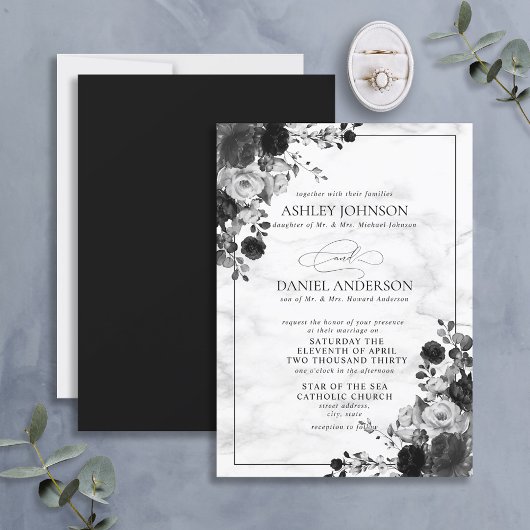 Invitation Aquarelle officielle noire et blanche