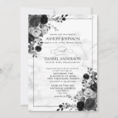 Invitation Aquarelle officielle noire et blanche (Devant)