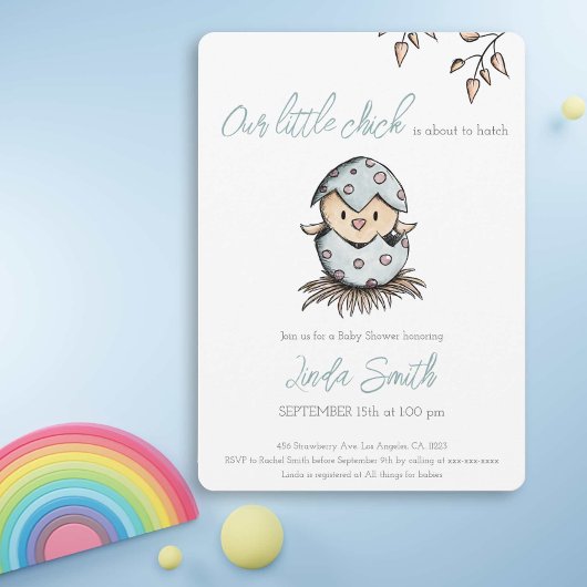 Invitation Aquarelle Oiseau Hatching Baby shower neutre