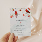 Invitation Aquarelle Oiseaux & Baies Elégant Mariage d'hiver