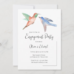 Invitation Aquarelle Oiseaux Couple Jolie Partie d'engagement
