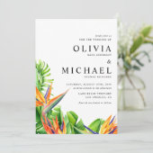 Invitation Aquarelle Oiseaux de Paradise QR Code Mariage (Debout devant)