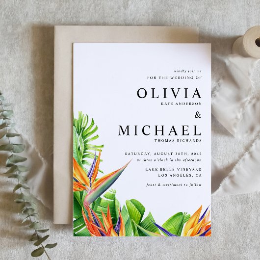 Invitation Aquarelle Oiseaux de Paradise QR Code Mariage