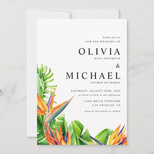 Invitation Aquarelle Oiseaux du Paradis Mariage tropical (Devant)