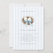Invitation Aquarelle Oiseaux Nid Bleu Bow Nesting Party (Devant)