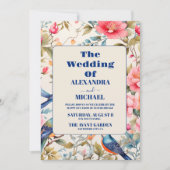 Invitation Aquarelle Oiseaux Peony Chinoiserie Jardin Mariage (Devant)