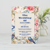 Invitation Aquarelle Oiseaux Peony Chinoiserie Jardin Mariage (Debout devant)