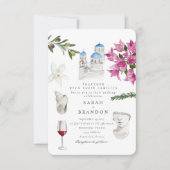 Invitation Aquarelle Olive Blue tuile Grèce Mariage (Devant)